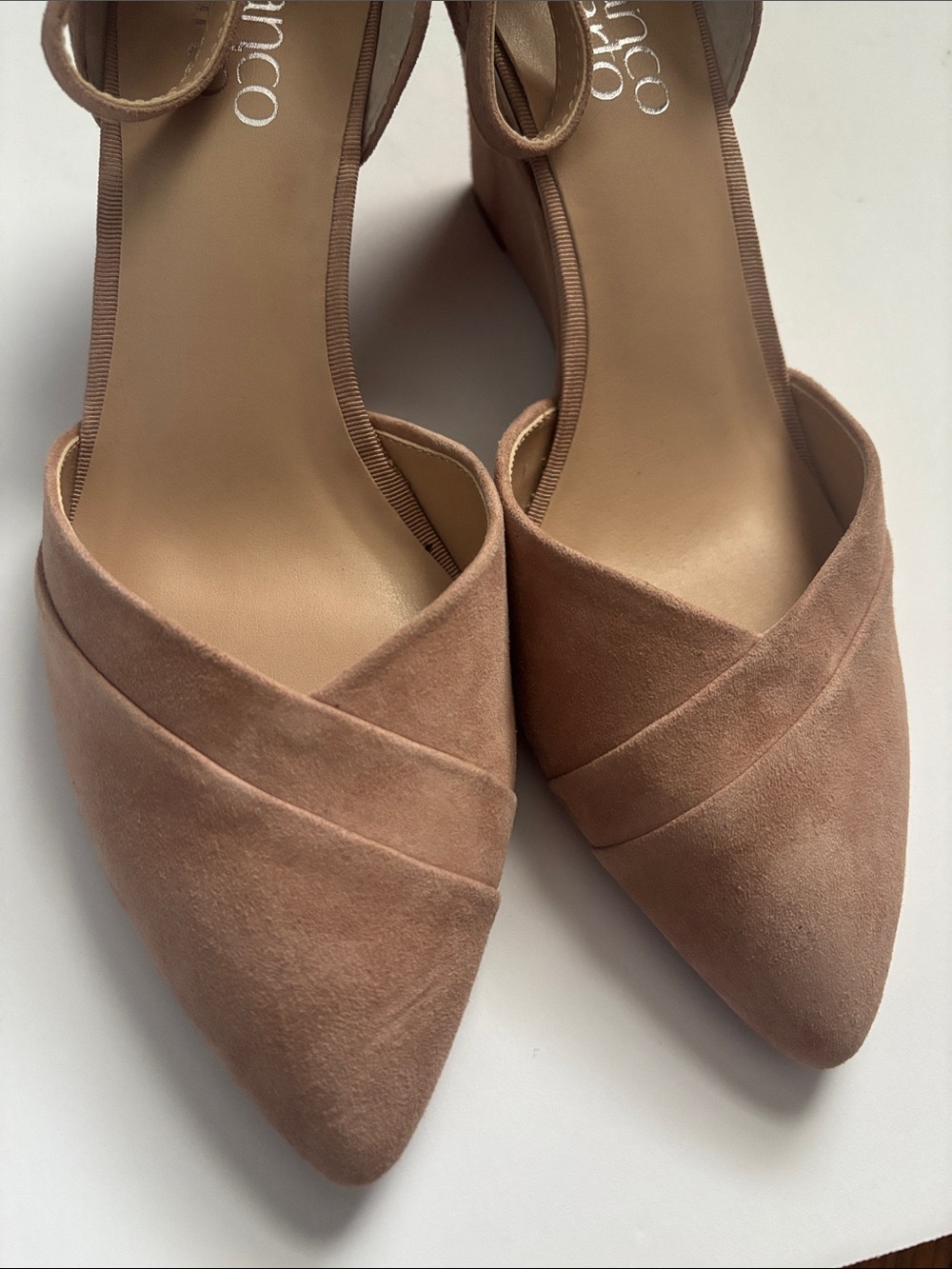 Franco Sarto Pointed-Toe Suede D'Orsay Heels in Nude - Picture 2 of 5